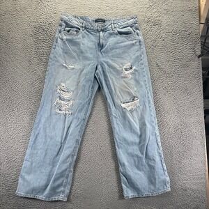 Aéropostale Jeans Womens 14 Blue Cotton Denim Wide-Leg Distressed Workwear Baggy